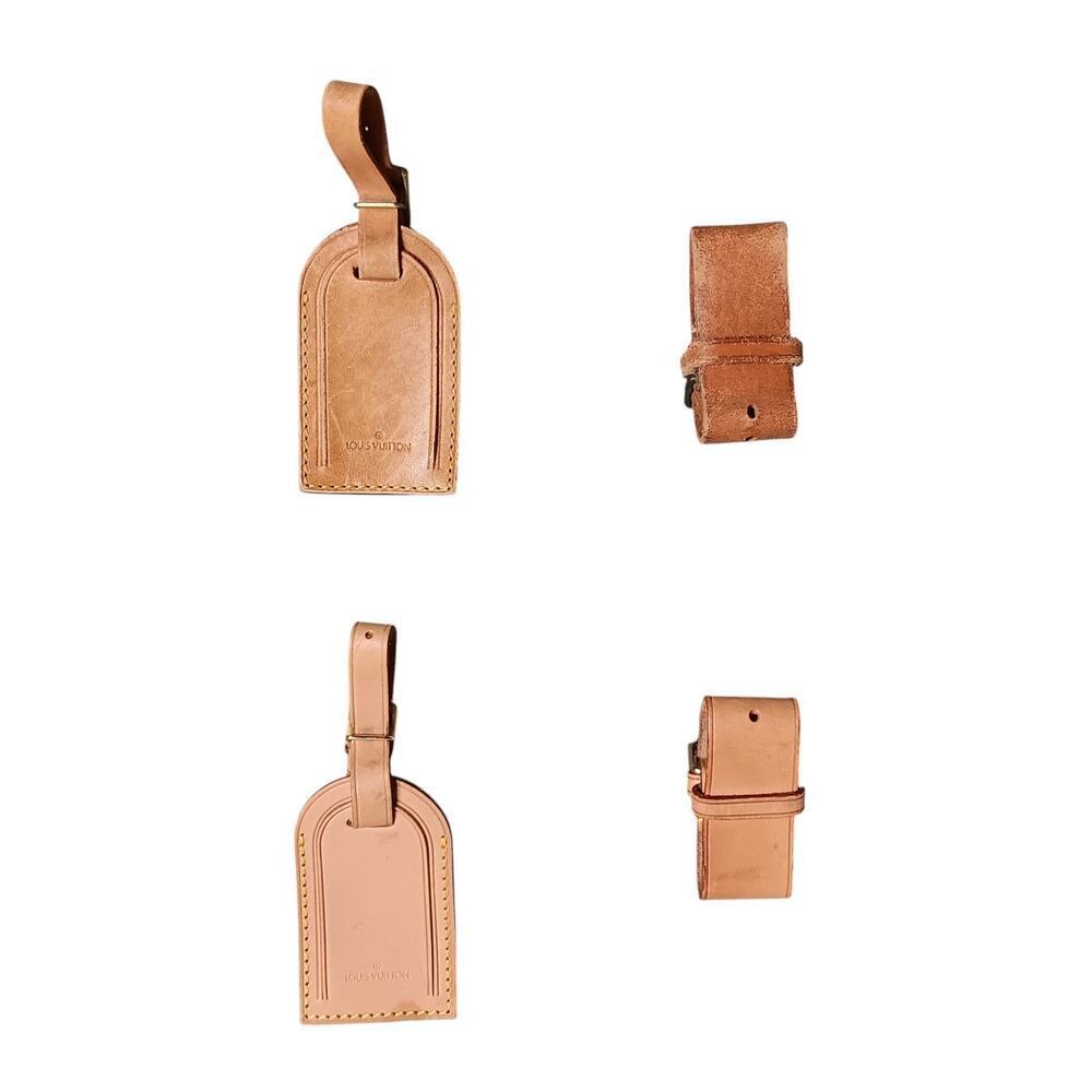 Preowned Authentic Louis Vuitton Vachetta Leather Luggage Tag & Strap Set of 2 - Picture 4 of 16